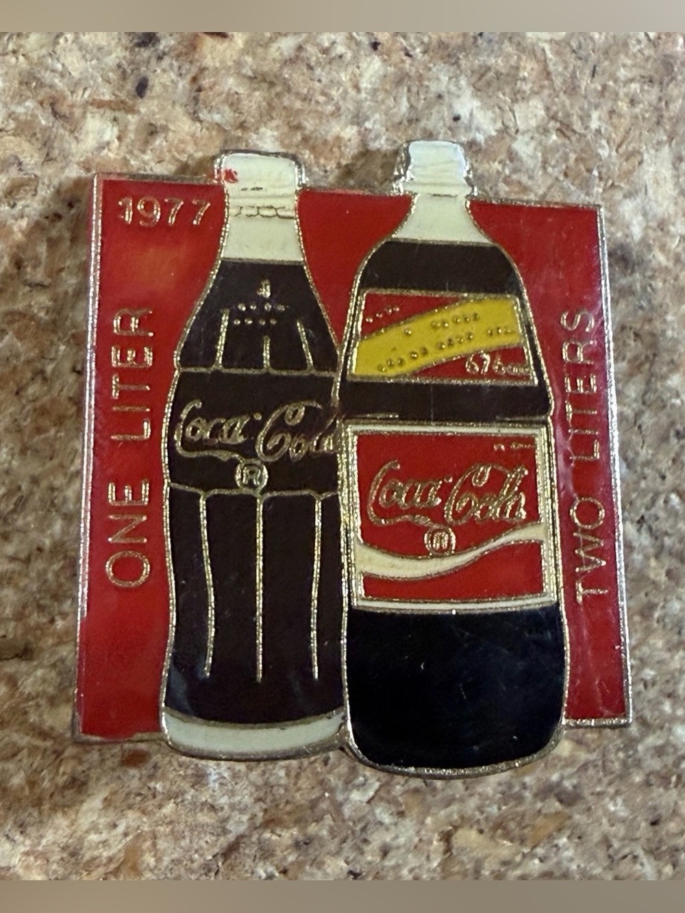 Vintage 1977 Coca-Cola Liter and Two Liters Collector's Enamel Lapel Coke Pin